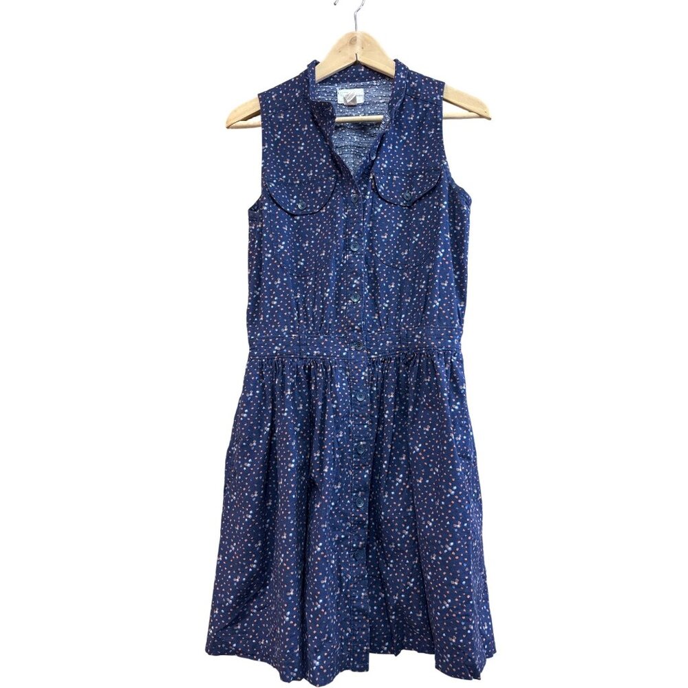 Levis Sleeveless Navy Polka Dot Button-Up Dress S